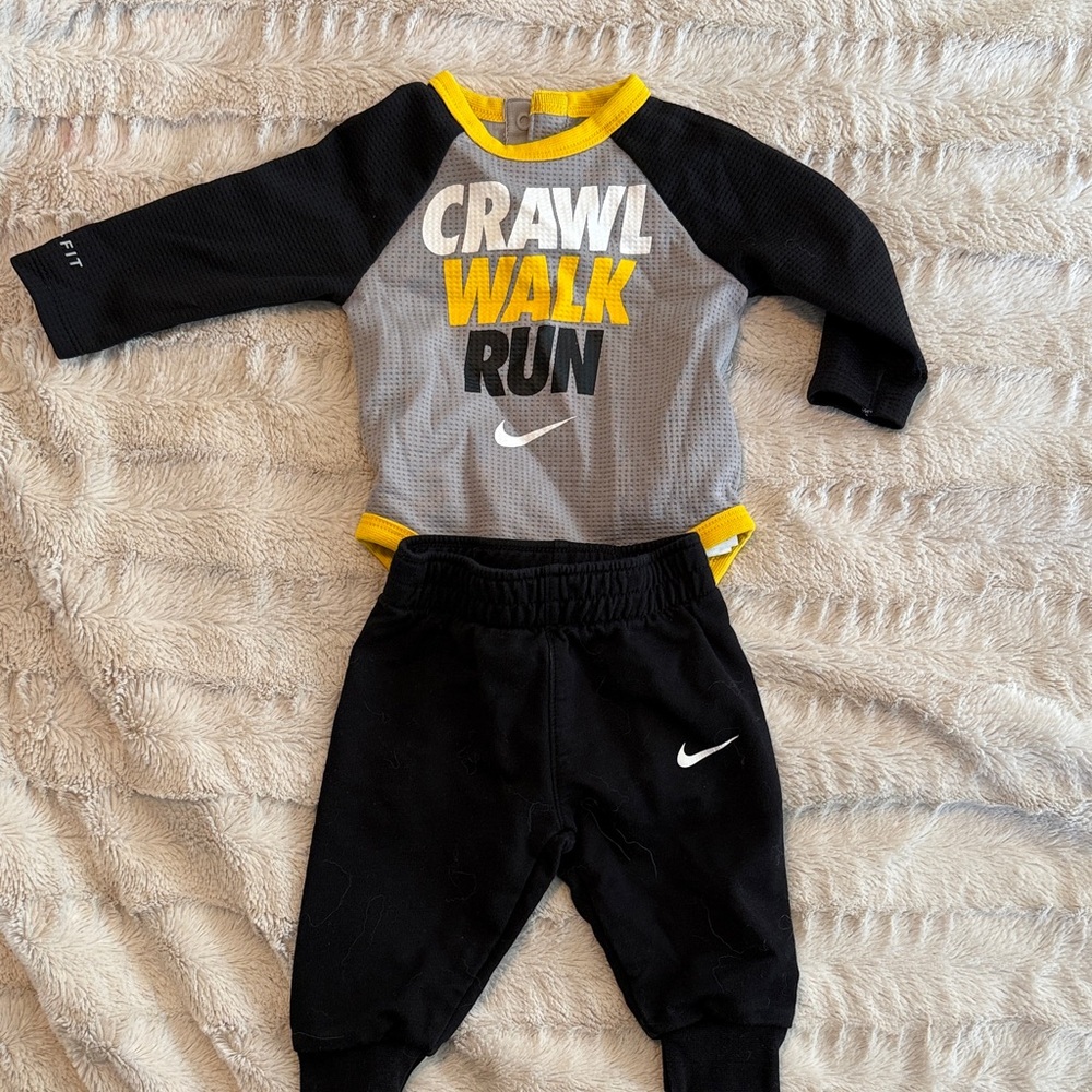 Nike Kids Black Joggers with Gray and Yellow Top